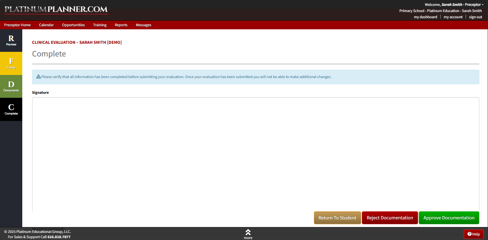 Clinical Evaluation Complete tab